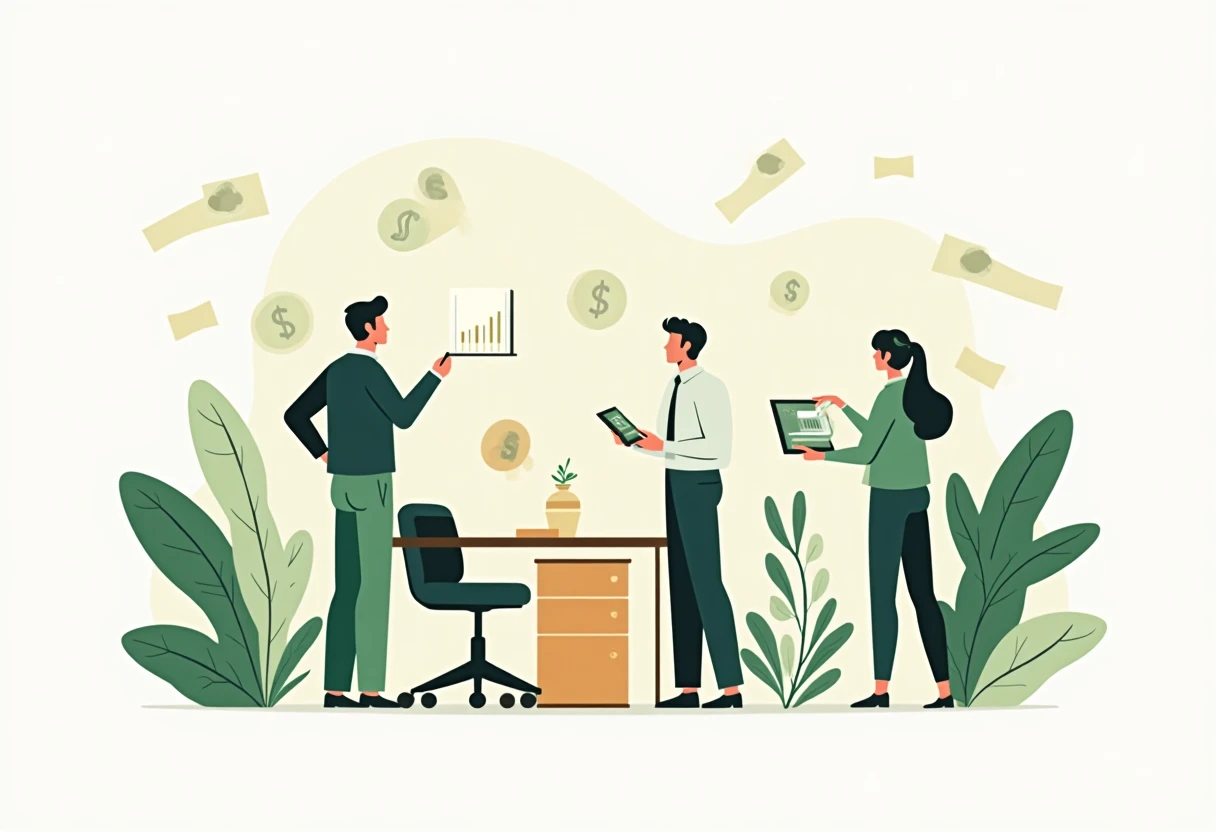 Discusión sobre financiamiento en oficina moderna